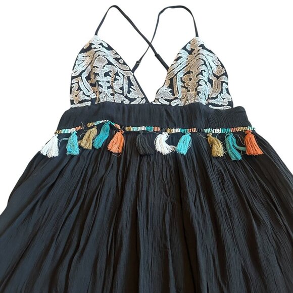 Raga Night Dust Embroidered Spaghetti Strap Dress Fringe Cotton Size Medium NWT - Picture 4 of 12